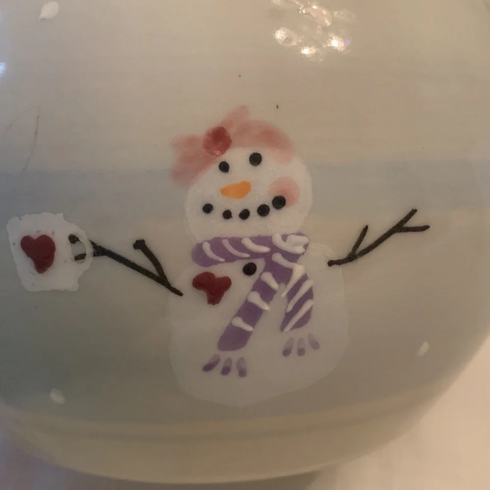 Hartstone Pottery SNOW PEOPLE 48 Snowman Blue Vintage 1989. Crate & Barrel.